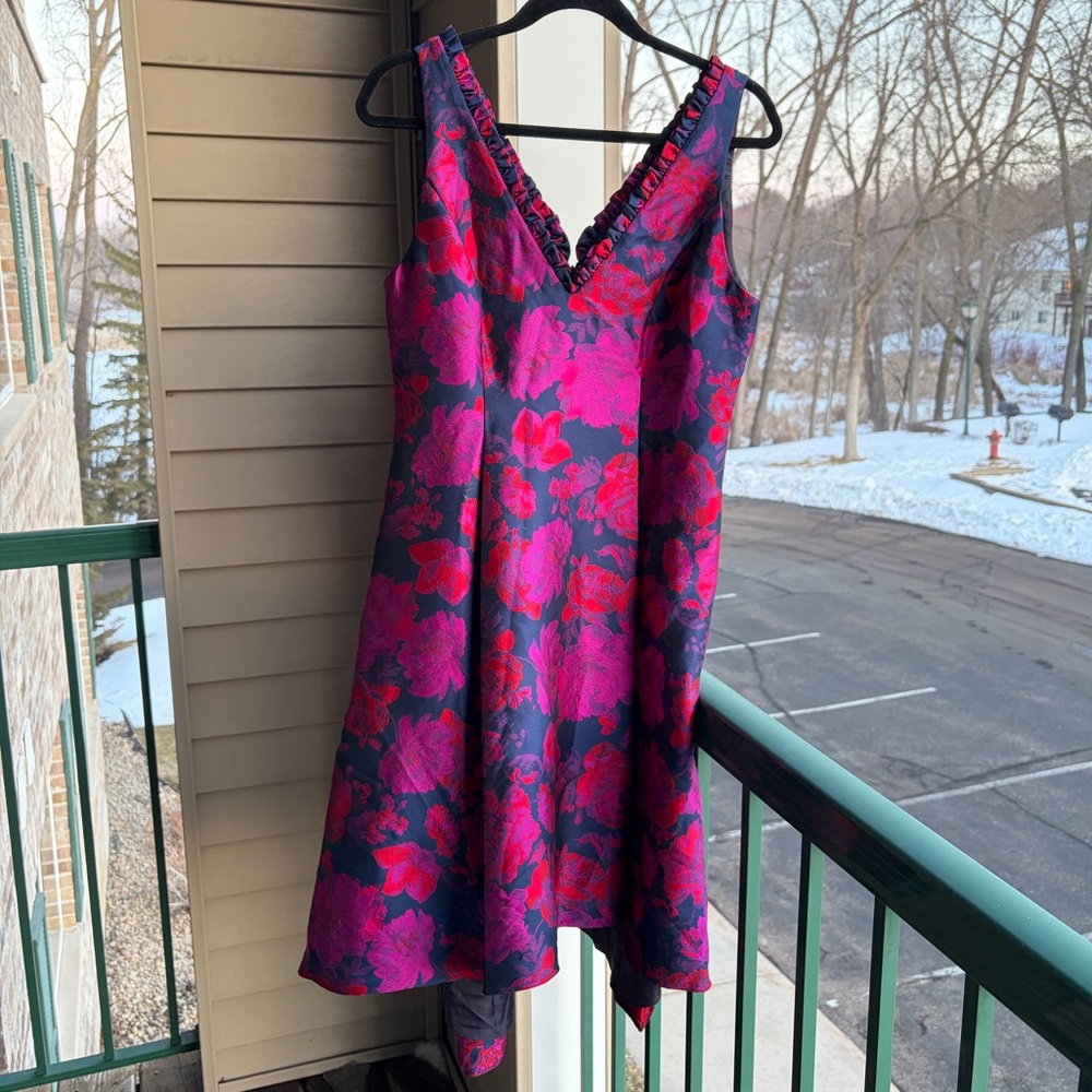 🆕🌸 Adrianna Papell Navy Multi Floral Jacquard Dress Size 8,14 Evening Cocktail - Picture 4 of 17